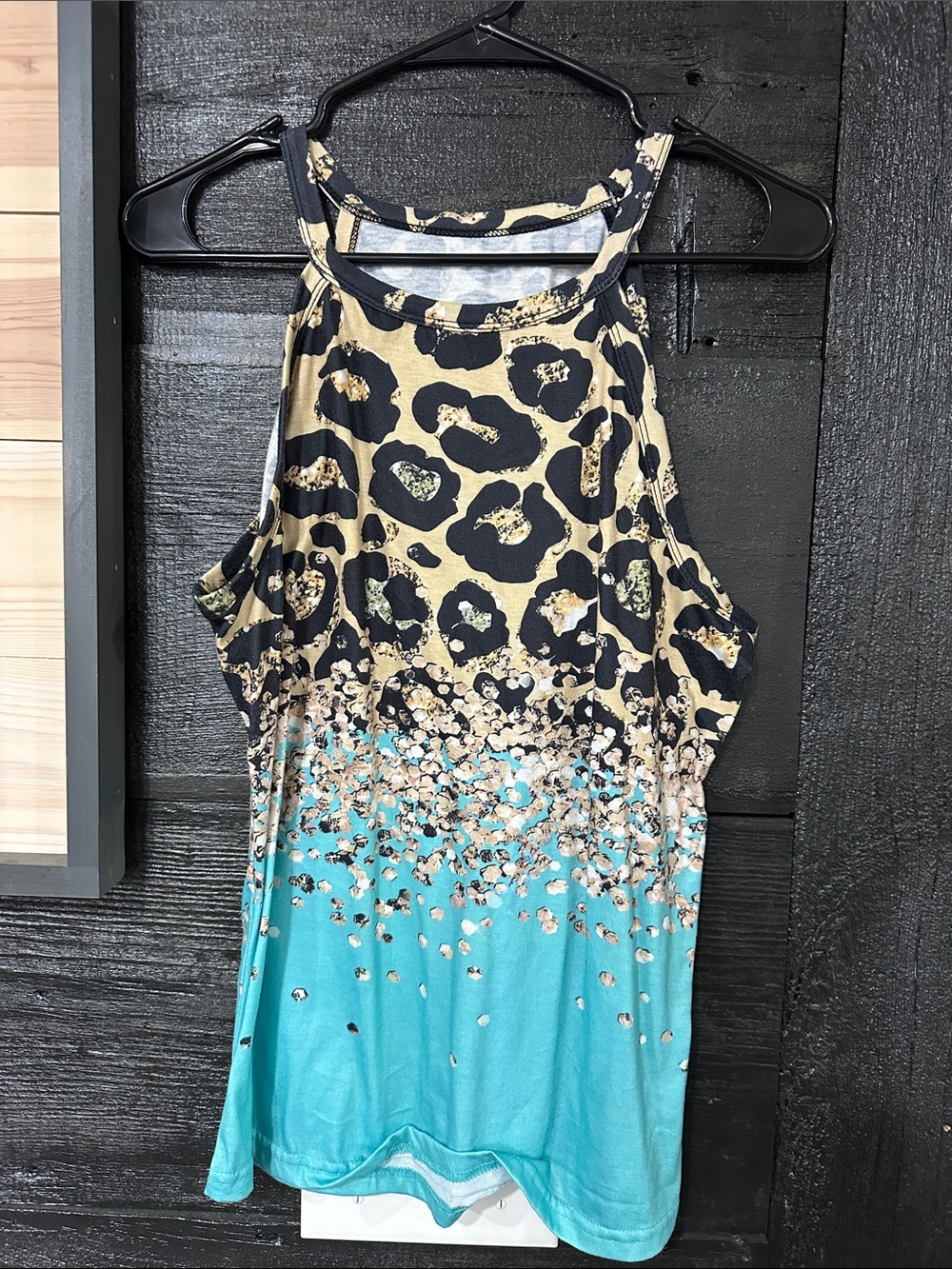 Leopard Print Ombre Tank Top in Teal and Tan